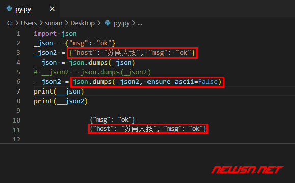 苏南大叔：python代码，如何解决json.dumps输出中文乱码问题？ - json-dumps-code-2